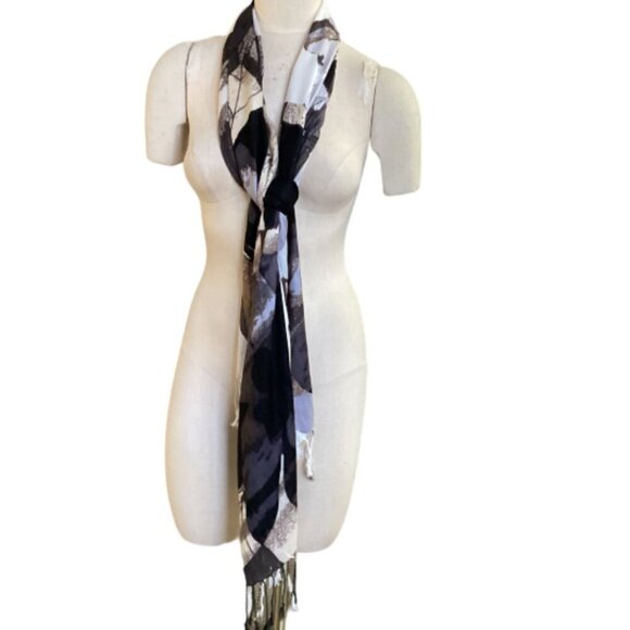 New ACE USA Large Fringed Rectangle Snake Print Scarf Black Gray #117M - Picture 7 of 12